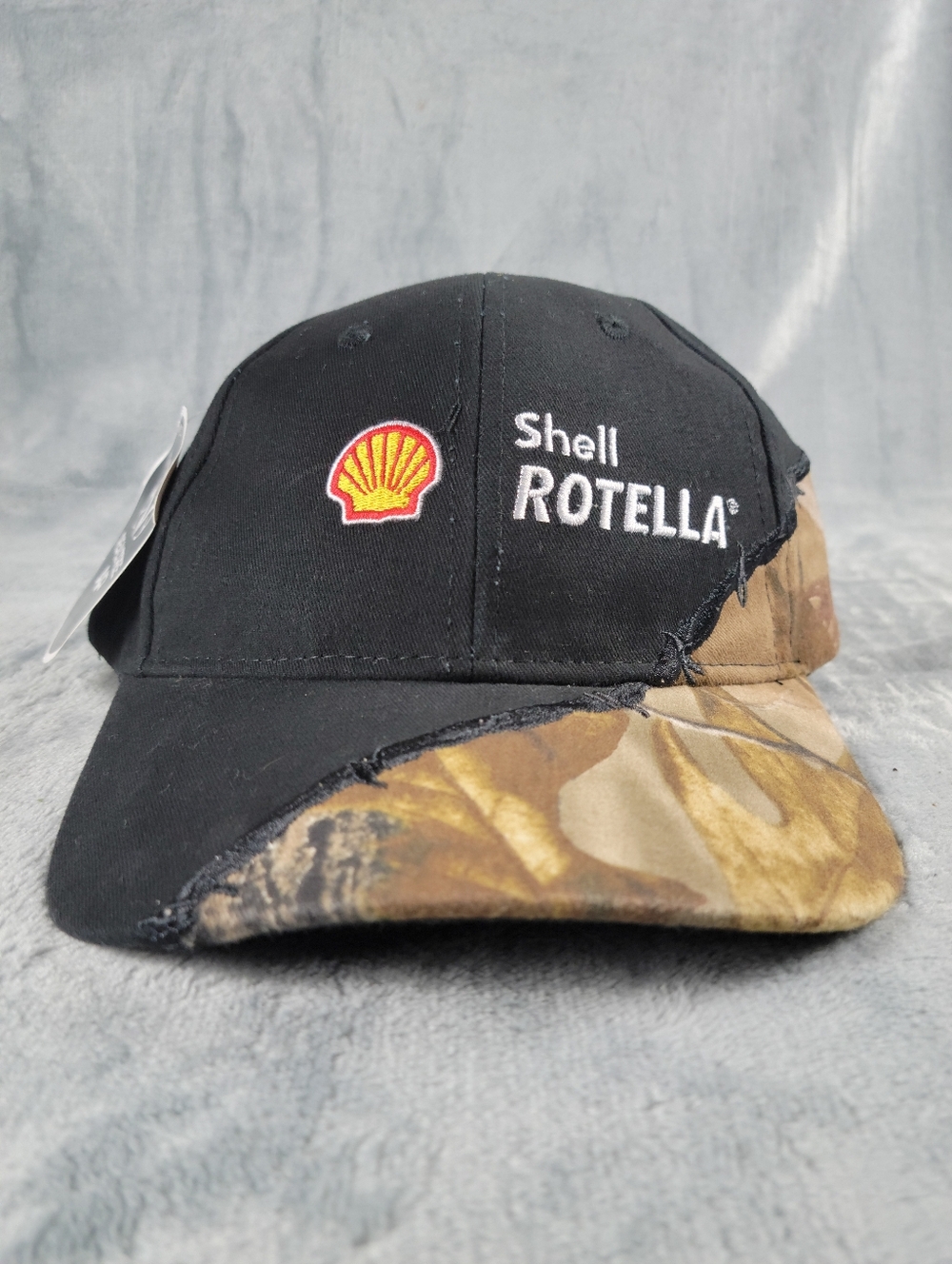 NWT Shell Rotella Black Camouflage Patchwork Adjustable Cap Hat